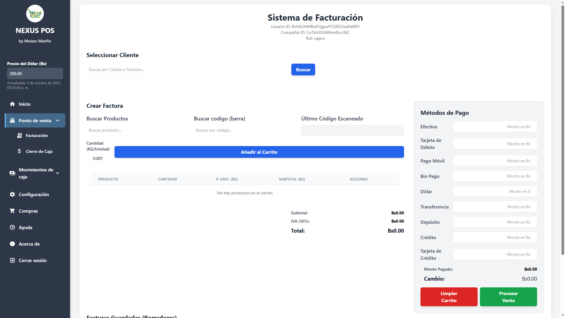 Interfaz de Ventas